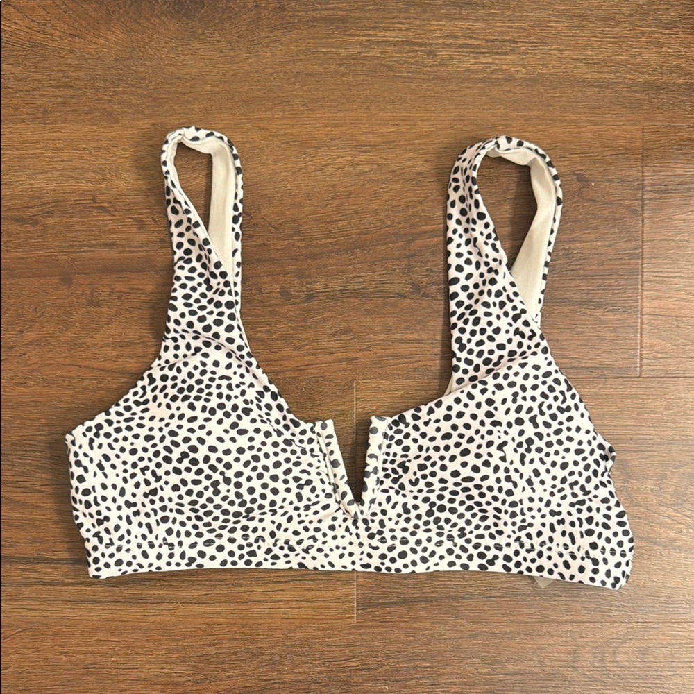 Black and White Polka Dot Bikini Top with V-Neck